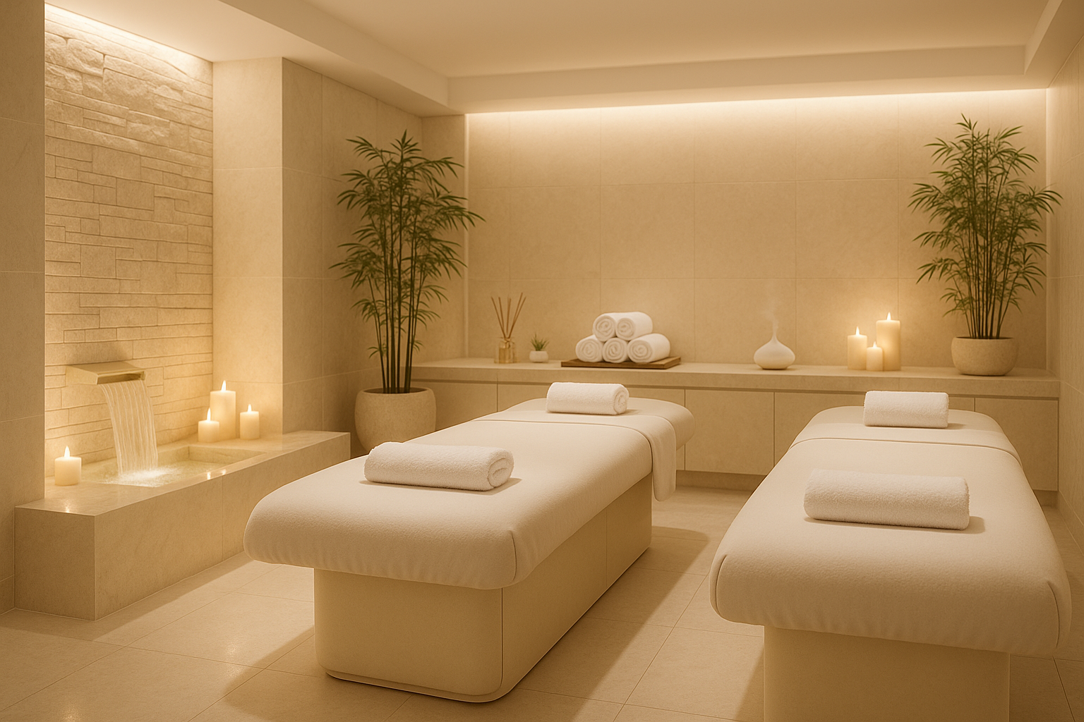 High-end wellness scene in white cream